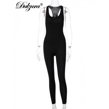 Solid Hollow Out Women Sleeveless Jumpsuit Skinny Bodycon Sexy Casual Sporty Fitness